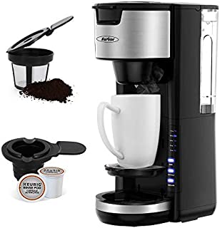 K Cup Coffee Maker, Single Serve Coffee Maker for Capsule Pod Ground Coffee, Coffee Machine with 30oz Removable Reservoir One-Touch Button, 1000W Fast Brew 5 Brewing Size, Adjustable Drip Tray Black