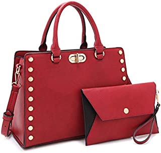 Dasein Purses and Handbags for Women Satchel Bags Top Handle Shoulder Bag Work Tote Bag With Matching Wallet (Red)