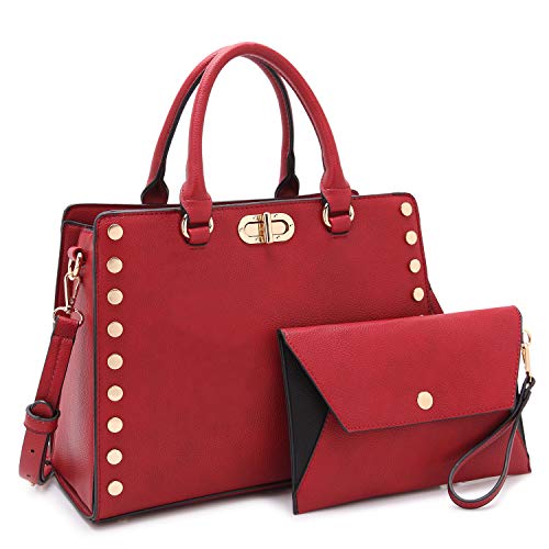 Dasein Purses and Handbags for Women Satchel Bags Top Handle Shoulder Bag Work Tote Bag With Matching Wallet (Red)