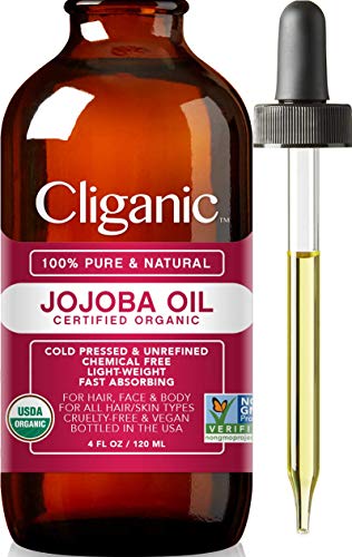 Cliganic USDA Organic Jojoba Oil, 100% Pure (4oz Large) | Natural Cold Pressed Unrefined Hexane Free Oil for Hair & Face | Base Carrier Oil | Cliganic 90 Days Warranty