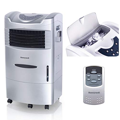 Honeywell 470-760CFM, Fan & Humidifier with Ice Compartment & Remote, CL201AE, Silver Indoor Portable Evaporative Cooler, 470 CFM