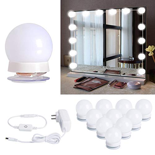 Hollywood Style Led Vanity Mirror Lights Kit with 10 Dimmable Light Bulbs for Makeup Dressing Table and Power Supply Plug in Lighting Fixture Strip, Vanity Mirror Light, White (No Mirror Included)