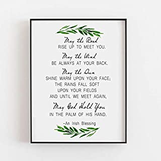 May The Road Rise Up To Meet You, Irish Blessing Print, Irish Prayer, Ireland Gift, Christian Gift, Wedding Gift, Green Wall Art Watercolor 8 x 10 Inches Frame NOT INCLUDED