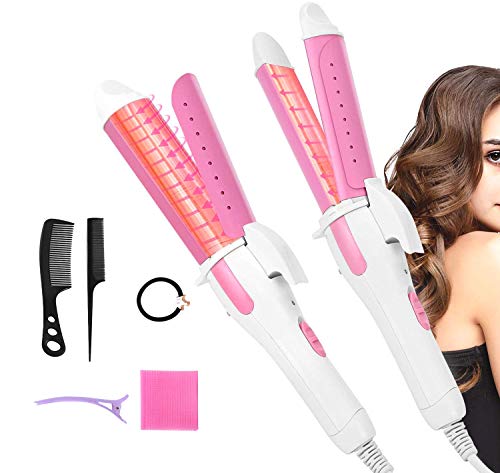 2-in-1 Hair Straightener and Curling Iron, Professional Salon Hair Dressing Portable Hair Straightener and Curler Ceramic Tourmaline Coating, Curling Flat Iron with Travel Cap