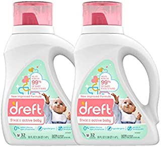 Dreft Stage 2: Baby Liquid Laundry Detergent Soap, Natural for Newborn, or Infant, HE, 64 Total Loads (Pack of 2) - Unscented and Hypoallergenic for Sensitive Skin