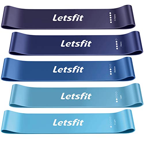 Letsfit Resistance Loop Exercise Bands with Instruction Guide and Carry Bag, Set of 5