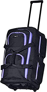 Olympia 8 Pocket Rolling Duffel Bag, Black/Purple, 22 inch