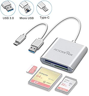 USB C CF Card Reader, Rocketek Compact Flash CF Card Reader 3-in-1 Micro USB to USB Type-C OTG Adapter/USB 3.0 Portable Memory Card Reader for SDXC/SDHC/SD, MMC, Micro SD/SDXC/SDHC Card and UHS-I Card