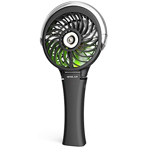 OPOLAR Small Handheld Portable Misting Fan, 2500mAh Battery Operated Rechargeable Personal Water Spray Mist Cooling Fan Humidifier, 3 Speeds, Neon Light, Quiet and Powerful Airflow 180° Foldable Fan