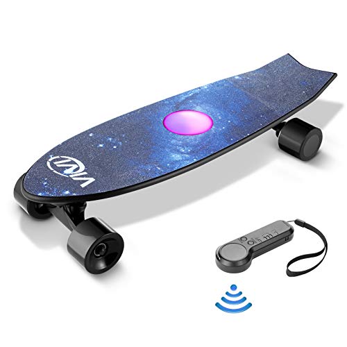 Vivi H2E Electric Skateboard with Built-in Colorful Light, Gift Package, Electric Longboard with Remote, 350W Brushless Motor, Up to 18.6MPH, 8 Miles Range, Max Load 155 Lbs for Kids, Teens, Adults