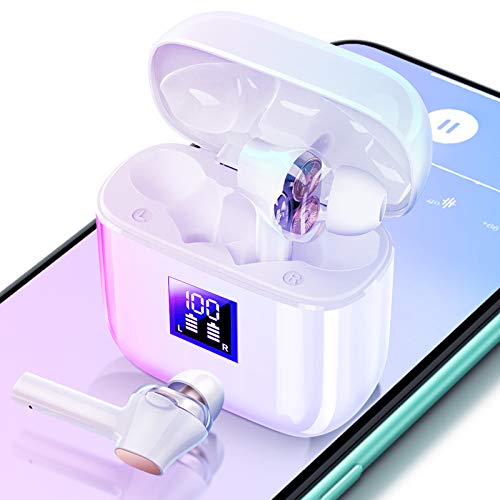 Best Sound Quality Bluetooth 5.0 Wireless Earbuds with  Dual Drivers Speakers,IPX7 Waterproof TWS Stereo Headphones in Ear Built in Mic Headset Premium Sound with Deep Bass for SportWhite