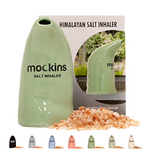 mockins Easy to Use Ceramic Salt Inhaler and Includes Pure Himalayan Pink Salt - Green Color | Asthma and Allergy Relief