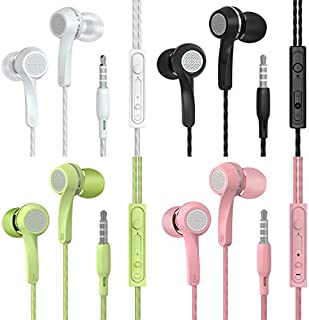 SIKAMARU Earphones Headphone Heavy Bass Stereo Earbuds with Remote & Microphon,Laptops,Gaming Noise Isolating Tangle Free Headsets in Ear Headphones 4 Pairs