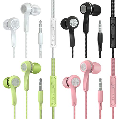 SIKAMARU Earphones Headphone Heavy Bass Stereo Earbuds with Remote & Microphon,Laptops,Gaming Noise Isolating Tangle Free Headsets in Ear Headphones 4 Pairs