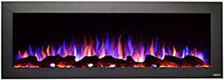 Touchstone 80017 - Indoor/Outdoor Sideline Electric Fireplace - GFI Plug for Outdoor Use - 50 Inch Wide - in Wall Recessed or Wall Mount - Realistic 3 Color Flame - No Heat - (Black) - Log & Crystal