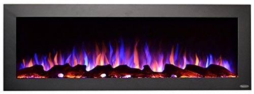 Touchstone 80017 - Indoor/Outdoor Sideline Electric Fireplace - GFI Plug for Outdoor Use - 50 Inch Wide - in Wall Recessed or Wall Mount - Realistic 3 Color Flame - No Heat - (Black) - Log & Crystal