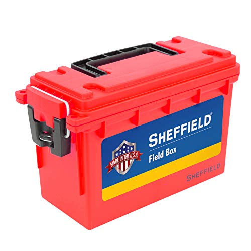 Sheffield 12636 Field Box, Pistol, Rifle, or Shotgun Ammo Storage Box, Tamper-Proof Locking Ammo Can, Water Resistant, Made in The U.S.A, Stackable, Red