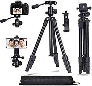 Abithid Camera Tripod DSLR Stand, Phone Holder Tripod, Compact Light Video Vlog Blogging Stand with Quick Plate and 360°Panorama Ball Head for Travel