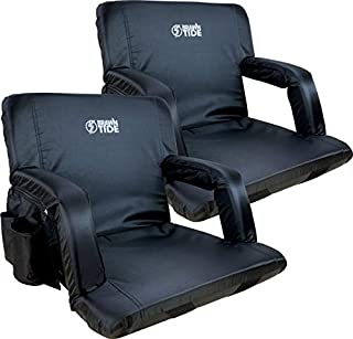 Brawntide Stadium Seat with Back Support - 2 Pack, Extra Wide, Thick Padding, Reclining Back, Bleacher Strap, 4 Pockets, Ideal Stadium Chair for Sport Events, Camping, Concerts (Black, Regular Size)