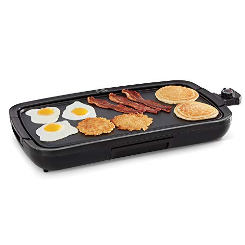 Dash Everyday Nonstick Deluxe Electric Griddle with Removable Cooking Plate for Pancakes, Burgers, Quesadillas, Eggs and Other Snacks, Includes Drip Tray + Recipe Book, 20 x 10.5, 1500-Watt, Black