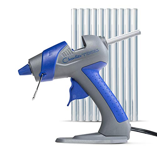 Mini Hot Glue Gun by Chandler Tool - 25 Watt Mini Size High Temp Hot Melt Mini Glue Gun Kit With 10 Pcs Mini Hot Glue Sticks, Patented Base Stand for Arts & Crafts, DIY & More (Blue)