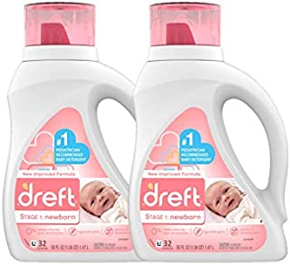 Dreft Stage 1: Newborn Hypoallergenic Liquid Baby Laundry Detergent (HE), Natural for Baby, Newborn, or Infant, 32 Loads (Packaging May Vary), 50 Fl Oz (Pack of 2)