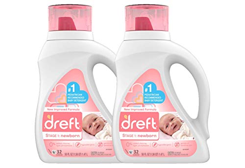 Dreft Stage 1: Newborn Hypoallergenic Liquid Baby Laundry Detergent (HE), Natural for Baby, Newborn, or Infant, 32 Loads (Packaging May Vary), 50 Fl Oz (Pack of 2)