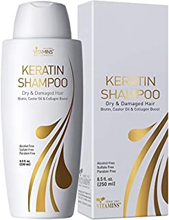 Vitamins Keratin Shampoo Hair Treatment - Biotin and Collagen Protein with Castor Oil for Curly Wavy and Straight Hair - Sulfate Free Product for Dry Damaged or Color Treated Hair