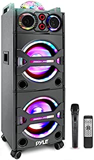 Pyle Portable Bluetooth PA Speaker System - 2000W Active powered Outdoor Bluetooth Speaker Portable PA System w/ Microphone In, Party Lights, USB SD Card Reader, AUX/RCA/FM Radio, Wheels - PSUFM1043BT