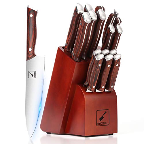 Japanese Knife Set, imarku 16-Piece Professional Kitchen Knife Set with Block, Chef Knife Set with knife rod, German Stainless Steel Kitchen Knives