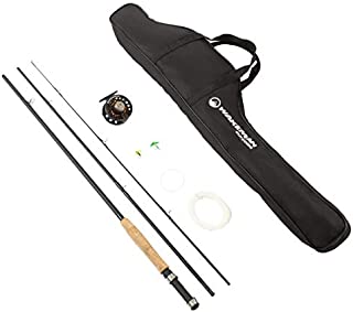 Wakeman Outdoors Fly Fishing Pole  3 Piece Collapsible 97-Inch Fiberglass and Cork Rod and Ambidextrous Reel Combo with Carry Case and Accessories (80-FSH5046)