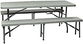 Office Star Resin 3-Piece Folding Bench and Table Set, 2 Benches and 6 x 2.5-Feet Table