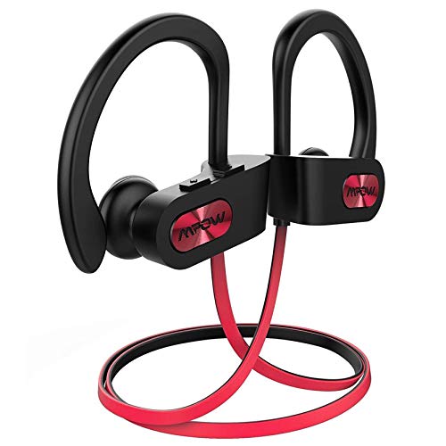 Mpow Flame Bluetooth Headphones V5.0 IPX7 Waterproof Wireless Headphones, Bass+ HD Stereo Wireless Sport Earbuds, 7-9Hrs Playtime, cVc6.0 Noise Cancelling Mic for Home Workout, Running, Gym Red