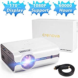 Crenova Upgraded (+80% Lumens) LED Portable Projector with Carrying Box, 1080P Supported HD Home Projector, Video Projector, Compatible with Fire TV Stick, HDMI, VGA, USB, TF, iPhone, iPad