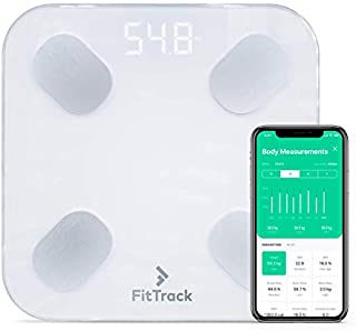 FitTrack Dara Smart BMI Digital Scale - Measure Weight and Body Fat - Most Accurate Bluetooth Glass Bathroom Scale