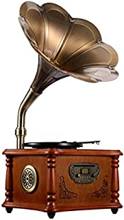 Wooden Turntable Vinyl Record Player Phonograph Gramophone Stereo Speakers System 33/45 RPM FM AUX USB Ouput Bluetooth 4.2 (Gramophone)