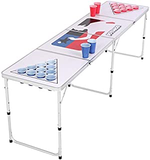 PEXMOR 8 FT Folding Beer Pong Table with Cup Holes & Safety Lock, Portable Beer Game Table Height Adjustable Lightweight with 24 Cups & Ping-Pongs,Upgraded Stability Pong Game Tables,White