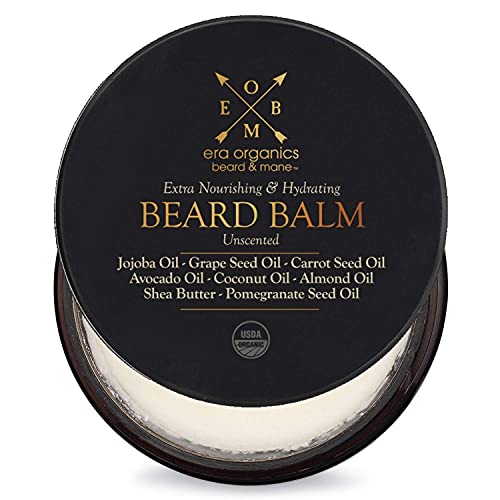 Era Organics Beard Balm & Leave In Conditioner  Premium USDA Organic Unscented Beard Balm for Beard Growth & Softer, Smoother, More Manageable Beard with Argan Oil, Jojoba Oil, Avocado Oil & More