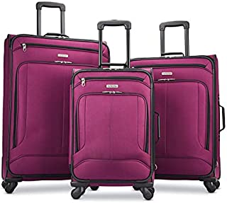 American Tourister Pop Max Softside Luggage with Spinner Wheels, Berry, 3-Piece Set (21/25/29)