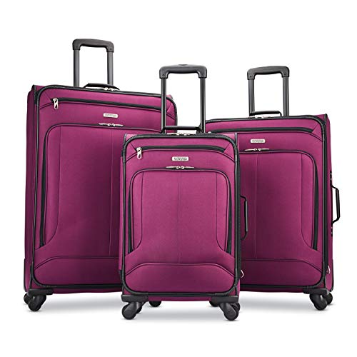 American Tourister Pop Max Softside Luggage with Spinner Wheels, Berry, 3-Piece Set (21/25/29)