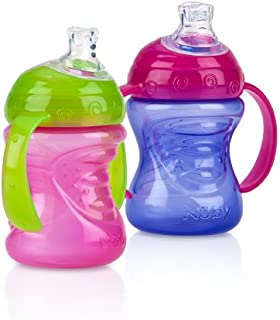 Nuby 2-Pack Two-Handle No-Spill Super Spout Grip N' Sip Cups, 8 Ounce, Pink and Purple