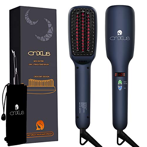 Ionic Hair Straightener Brush, CNXUS MCH Ceramic Heating + LED Display + Adjustable Temperatures + Anti Scald Hair Straightening Brush, Portable Frizz-Free Hair Care Silky Straight Heated Comb