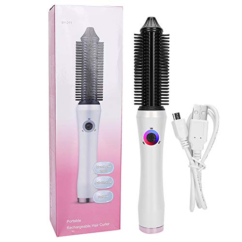 Cordless Hair Curling Iron Brush with Heated, 3 Gear Ajustable Ion Hot Hair Curler Wand Comb, USB Rechargeable Hair Wave Curling Styling Tools Curler