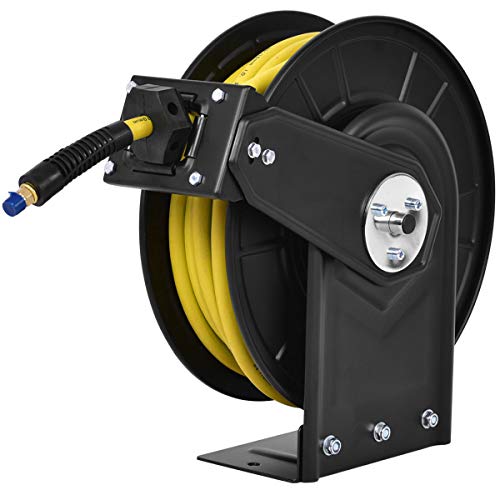 Goplus Air Hose Reel, Steel Compressor Hose Auto Rewind with Retractable 3/8