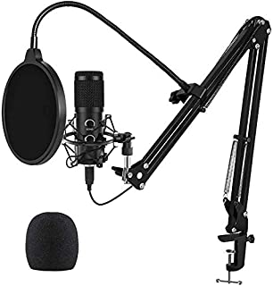 2021 Upgraded USB Microphone for Computer, Mic for Gaming, Podcast, Live Streaming, YouTube on PC, Mic Studio Bundle with Adjustment Arm Stand, Fits for Windows & Mac PC, Plug & Play Design, Black