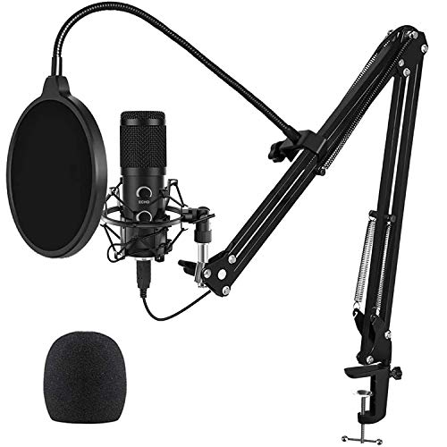 2021 Upgraded USB Microphone for Computer, Mic for Gaming, Podcast, Live Streaming, YouTube on PC, Mic Studio Bundle with Adjustment Arm Stand, Fits for Windows & Mac PC, Plug & Play Design, Black