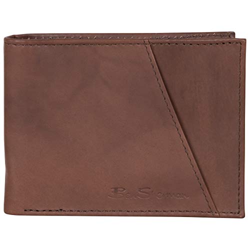 Ben Sherman Men's Manchester Bifold Full-Grain Leather RFID Minimalist Gift Box, Marble Brown Wallet, Slim Wallet