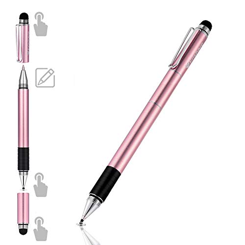 Stylus Pens for Touch Screens, Capacitive Stylus Pen with Ballpoint Pen Disc Fiber Mesh Tip, Writing and Drawing Fine Point Stylus for Ipad, Tablet, iPhone, Chromebook -Rose Gold