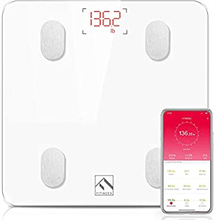 FITINDEX Bluetooth Body Fat Scale, Smart Wireless BMI Bathroom Weight Scale Body Composition Monitor Health Analyzer with Smartphone App for Body Weight, Fat, Water, BMI, BMR, Muscle Mass - White