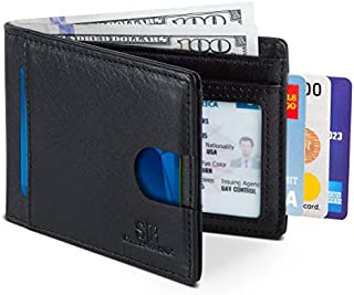 SERMAN BRANDS RFID Blocking Slim Bifold Genuine Leather Thin Minimalist Front Pocket Wallets for Men (Jet Black 2.0)